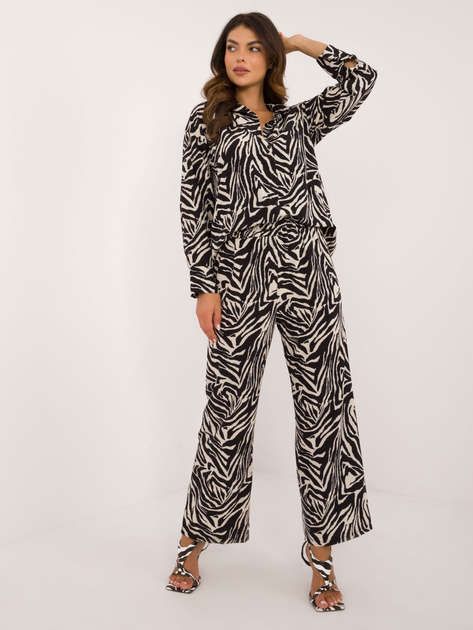 Hurt Ecru-czarny casualowy komplet w zebrę ze spodniami