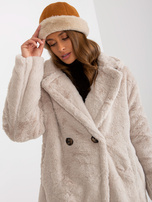 Hurt Jasnobeżowy damski płaszcz futrzany oversize OCH BELLA