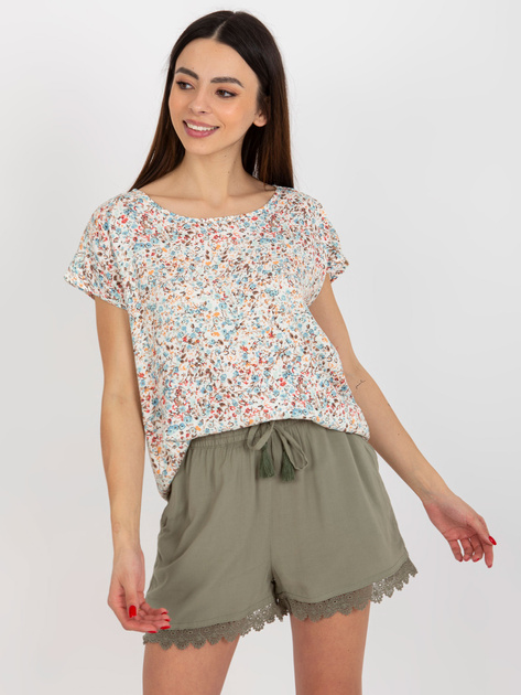 Hurt Biała bluzka w kwiaty z krótkim rękawem SUBLEVEL