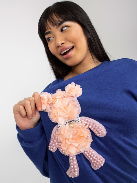 Hurt Ciemnoniebieski damski sweter klasyczny z aplikacją 3D