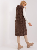 Hurt Brązowa futrzana kamizelka z suwakiem 