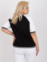 Biało-czarna casualowa bluzka plus size z dekoltem V