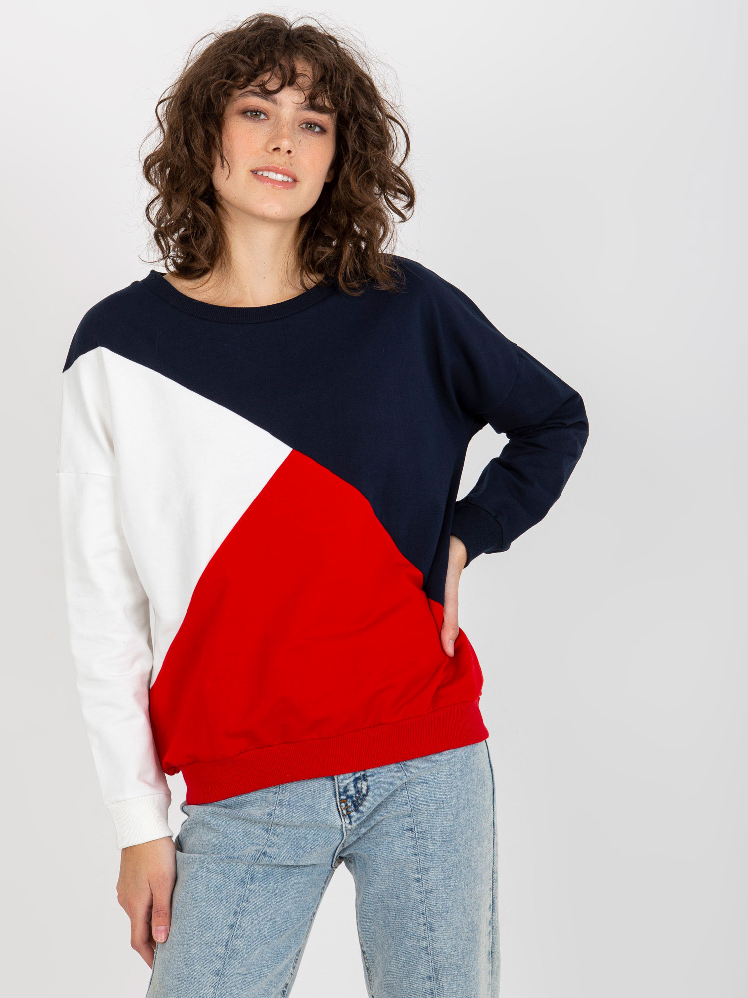 Granatowo-czerwona damska bluza basic bez kaptura