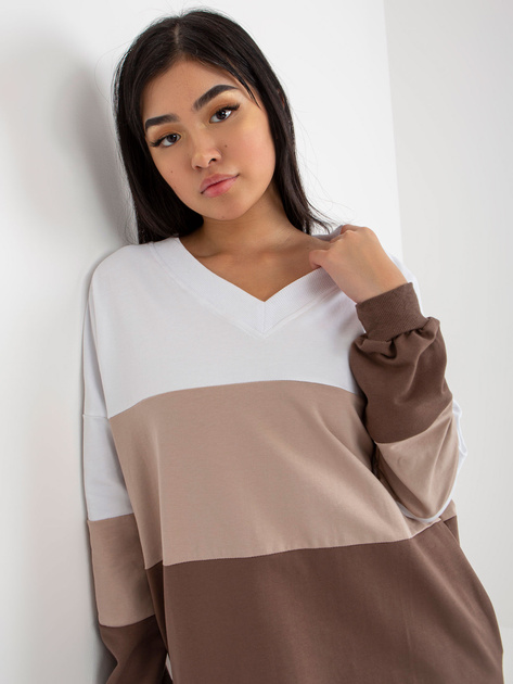 Hurt Biało-brązowa sukienka basic z kieszeniami RUE PARIS