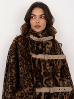 Hurt Camelowa futrzana kurtka zimowa w panterkę