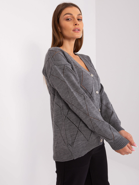 Hurt Ciemnoszary ażurowy sweter z domieszką wełny RUE PARIS