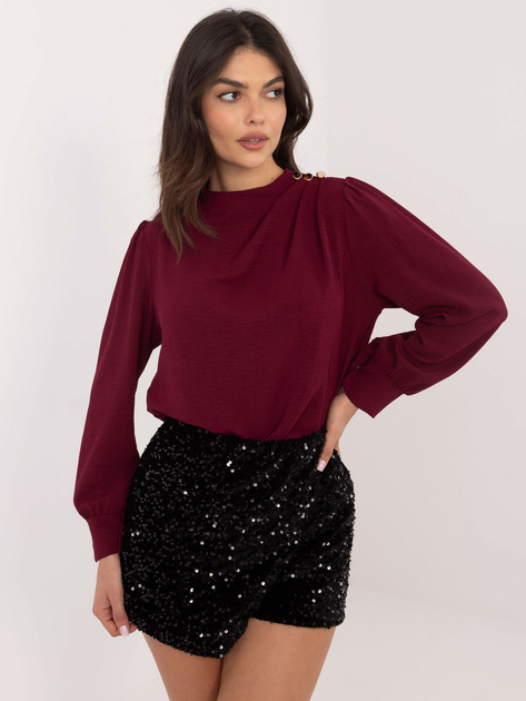 Hurt Bordowa wizytowa bluzka z ozdobnymi guzikami