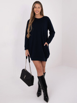 Granatowa dresowa sukienka z kieszeniami BASIC FEEL GOOD 
