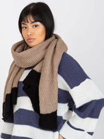 Hurtownia Beżowo-czarny długi szal damski z dzianiny