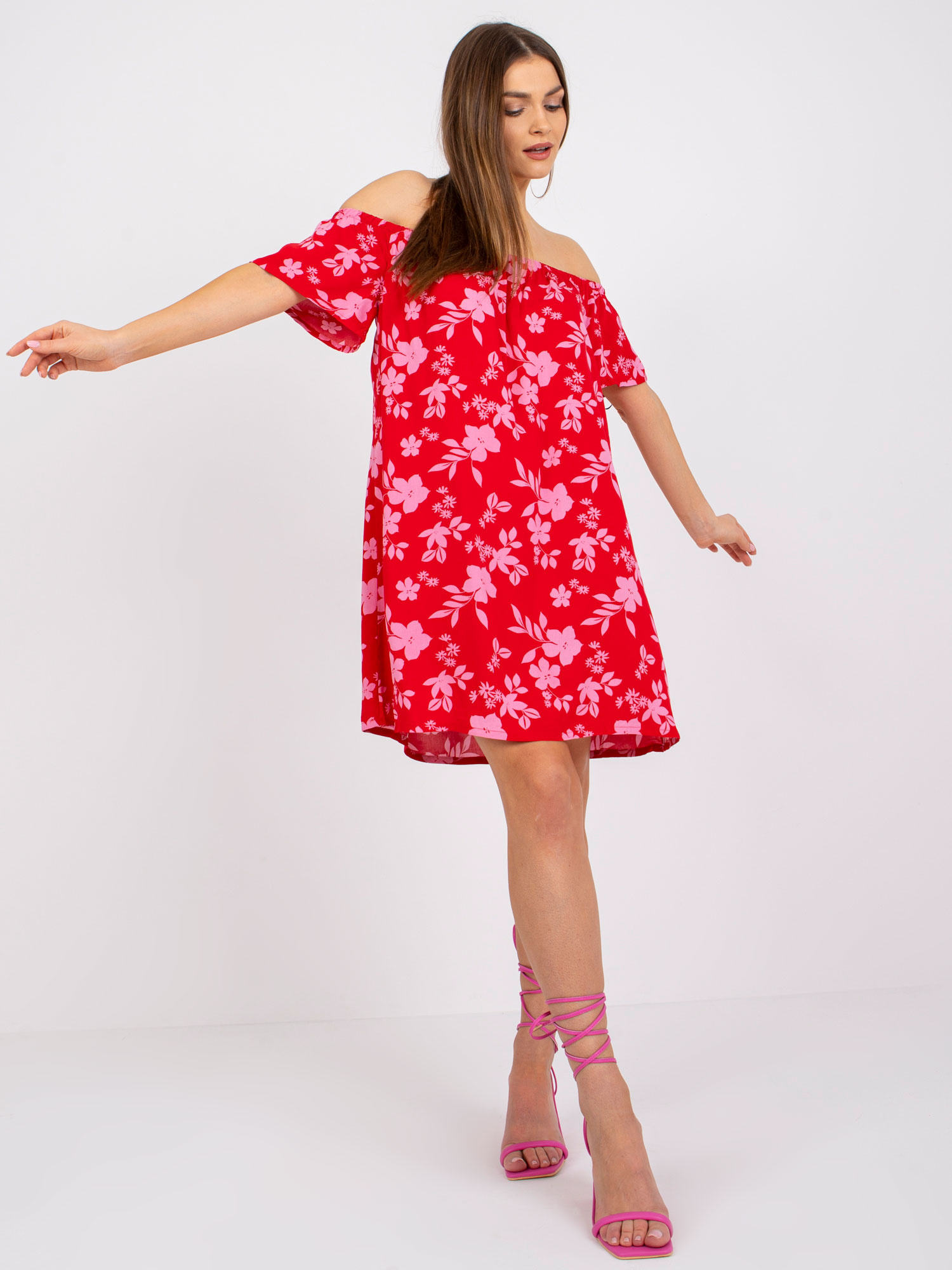 Czerwona sukienka mini w kwiaty Amaya FRESH MADE 