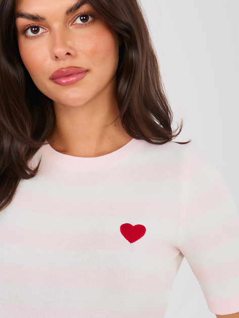 Jasnoróżowy damski sweter z krótkim rękawem