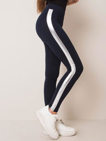 Granatowo-srebrne legginsy Rissa RUE PARIS