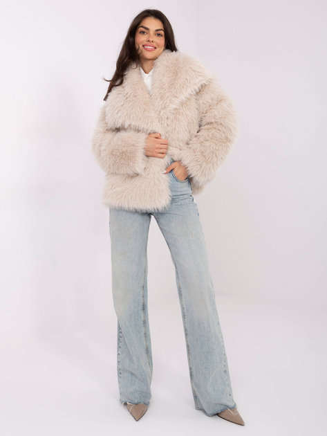Jasnobeżowa zimowa kurtka ze sztucznego futerka