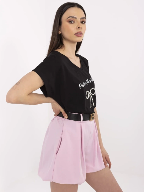 Czarny bawełniany t-shirt z dekoltem V