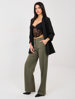 Khaki eleganckie spodnie z wysokim stanem