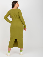 Hurt Oliwkowa prążkowana sukienka plus size z rozcięciem z tyłu