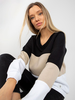 Hurt Czarno-beżowa dresowa bluza basic z dekoltem V 