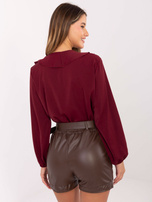 Brązowe skórzane szorty z zakładkami RUE PARIS