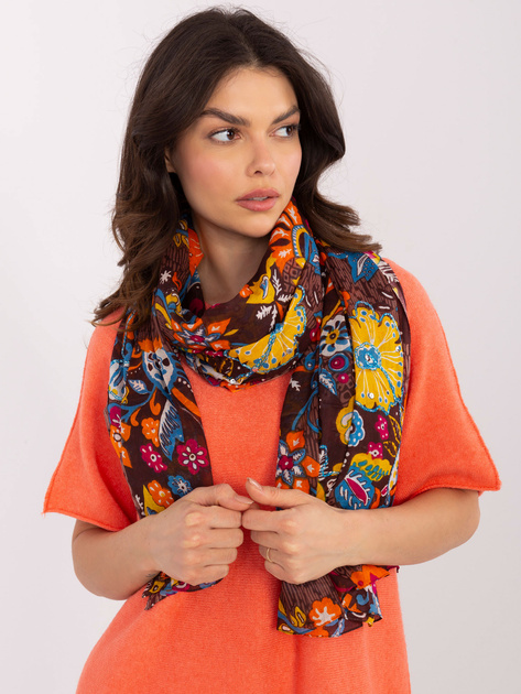 Hurtownia Ciemnobrązowa chusta w roślinne wzory