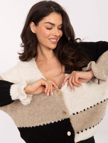 Ecru-czarny rozpinany sweter z wełną RUE PARIS