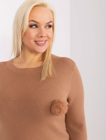 Hurt Camelowy casualowy sweter plus size z dzianiny