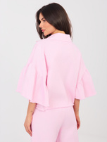 Jasnoróżowa jeansowa kurtka z rękawem 3/4 RUE PARIS 