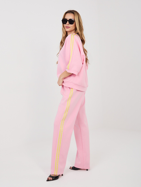 Różowy damski dresowy komplet z rękawem 3/4 RUE PARIS