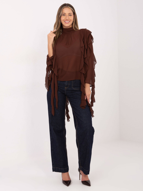 Brązowa przezroczysta bluzka z falbanami