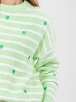 Jasnozielony damski sweter w serduszka