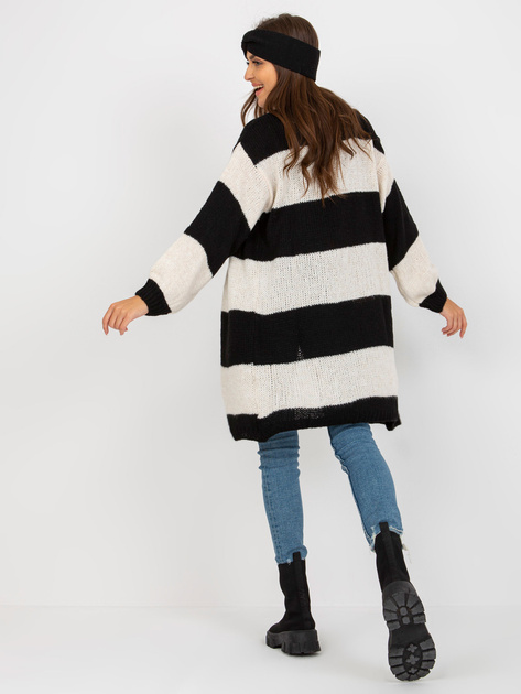 Hurtownia Ecru-czarny luźny kardigan w paski OCH BELLA
