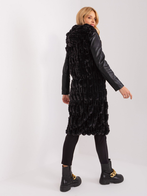 Hurtownia Czarna futrzana kamizelka z suwakiem