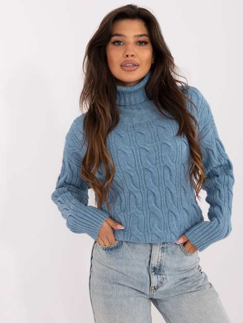 Hurtownia Niebieski damski sweter golf w warkocze