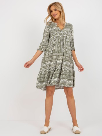 Hurt Khaki boho dress with patterns and ruffle SUBLEVEL.