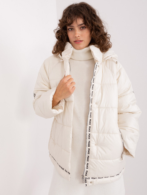Hurt Jasnobeżowa pikowana kurtka zimowa z kapturem