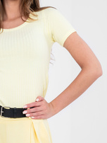 Pastelowa żółta bluzka basic z krótkim rękawem RUE PARIS 