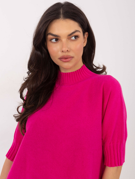 Fuksjowy damski sweter z domieszką wełny