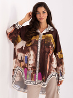 Brązowa długa koszula o kroju ocersize RUE PARIS