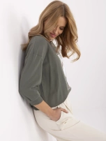 Hurt Khaki bawełniana bluzka damska z rękawem 3/4