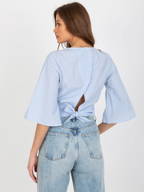 Hurt Jasnoniebiesko-biała krótka bluzka wizytowa w paski