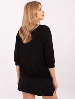 Hurt Czarna damska bluzka z aplikacją z dżetów 