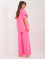 Hurt Różowy damski komplet letni z falbankami