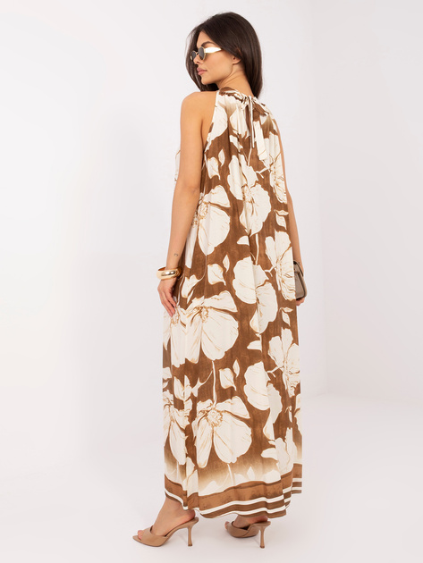 Brązowa maxi sukienka z dekoltem halter