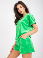 Zielony dwuczęściowy komplet welurowy z trójkątnym dekoltem RUE PARIS