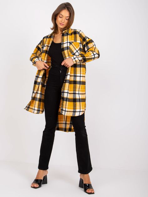 Żółto-czarna długa koszula z bawełny Jolanta