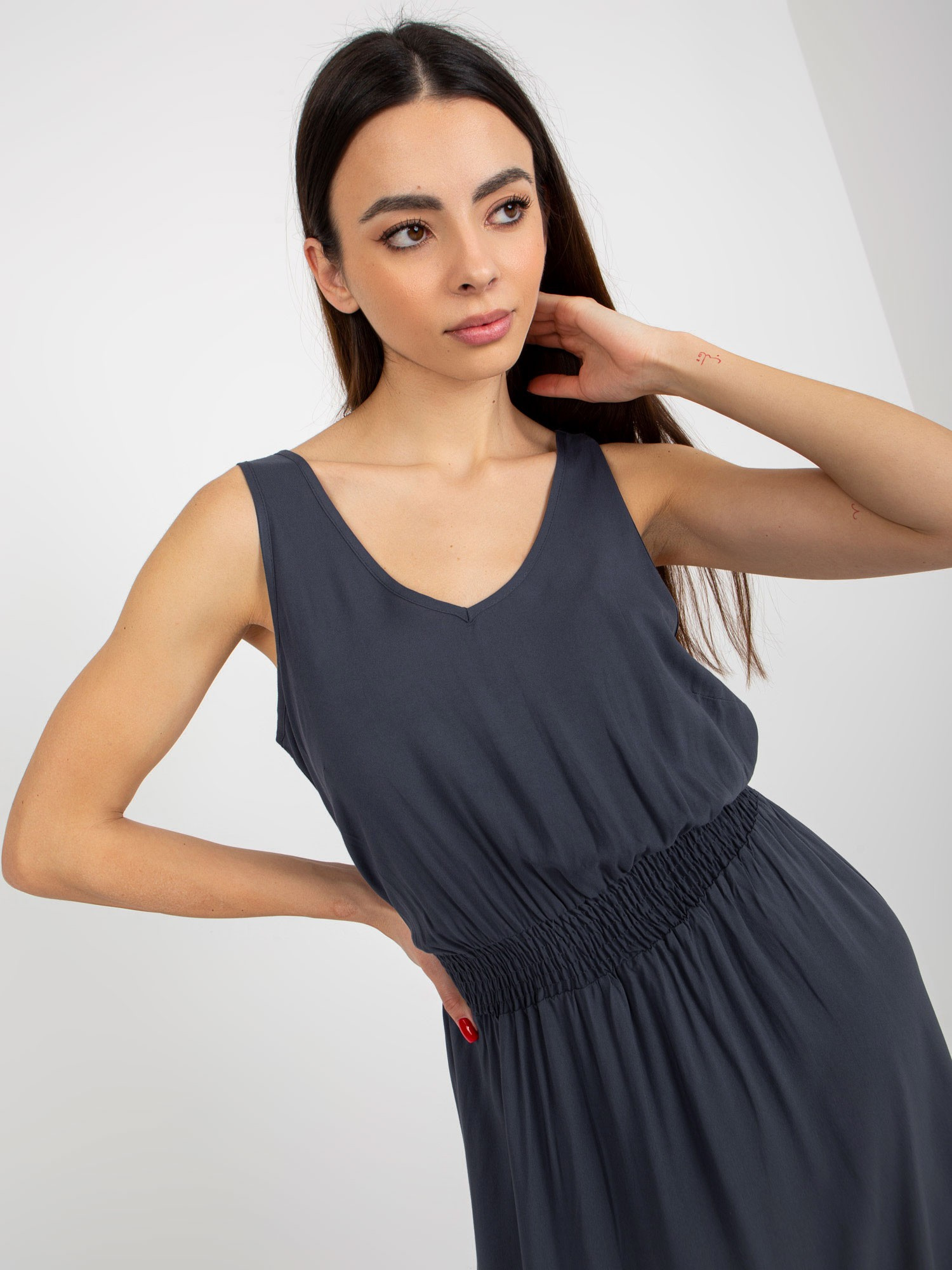 Hurt Navy blue maxi dress with ruffle sleeveless FRESH MADE.