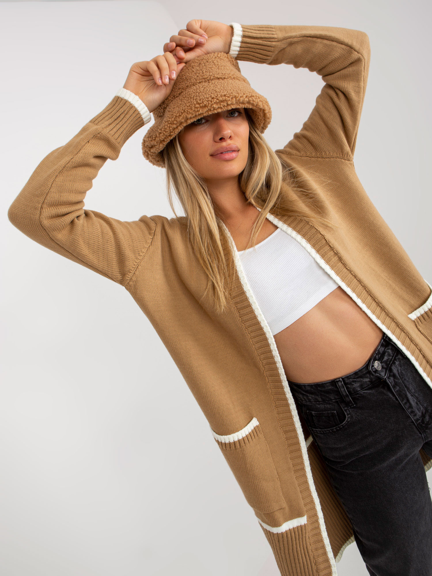 Dunkelbeige Damen Oversize-Cardigan RUE PARIS.