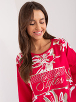 Hurtownia Czerwona damska bluzka z błyszczącym nadrukiem