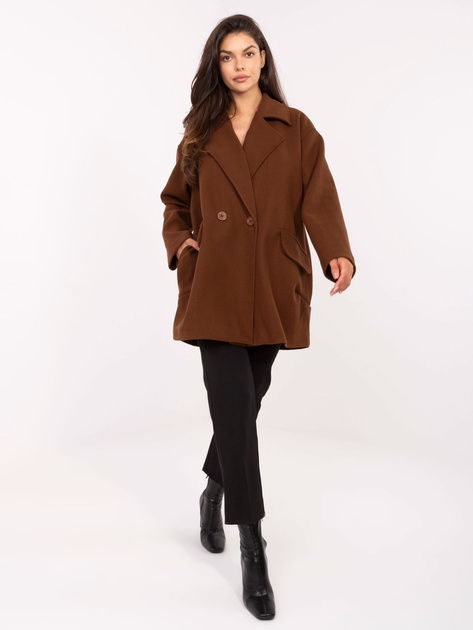 Brązowy damski płaszcz z kołnierzem RUE PARIS