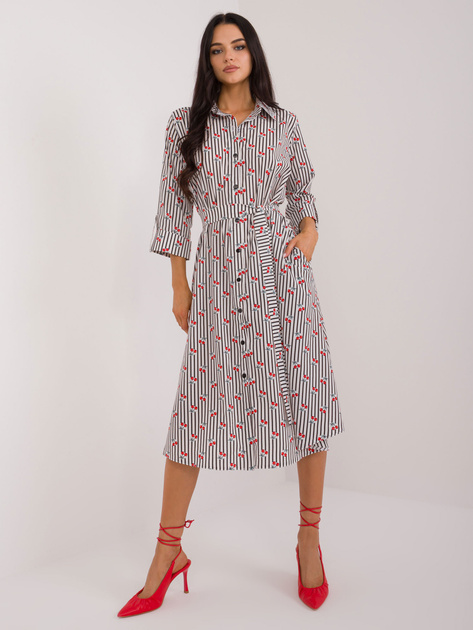 Hurt Biała midi sukienka szmizjerka w wisienki