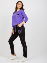 Hurt Fioletowy komplet dresowy z bluzką z rękawem 3/4